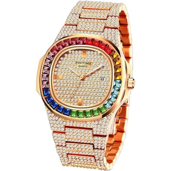 Colorful Diamond Watches   |  Stainless Steel Band Bracelet Wrist Watch - Picture 3 of 6